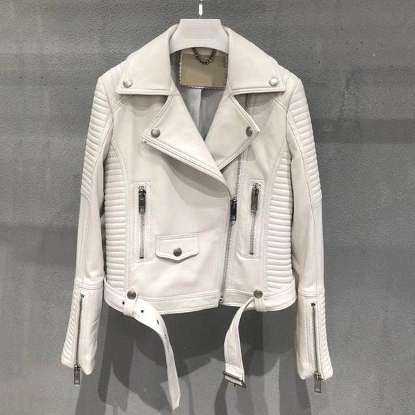 Sleuve Luxury Genuine Leather Jacket Women-Womens Leather Jacket-Inland Leather Co.-White-2XL-Inland Leather Co.