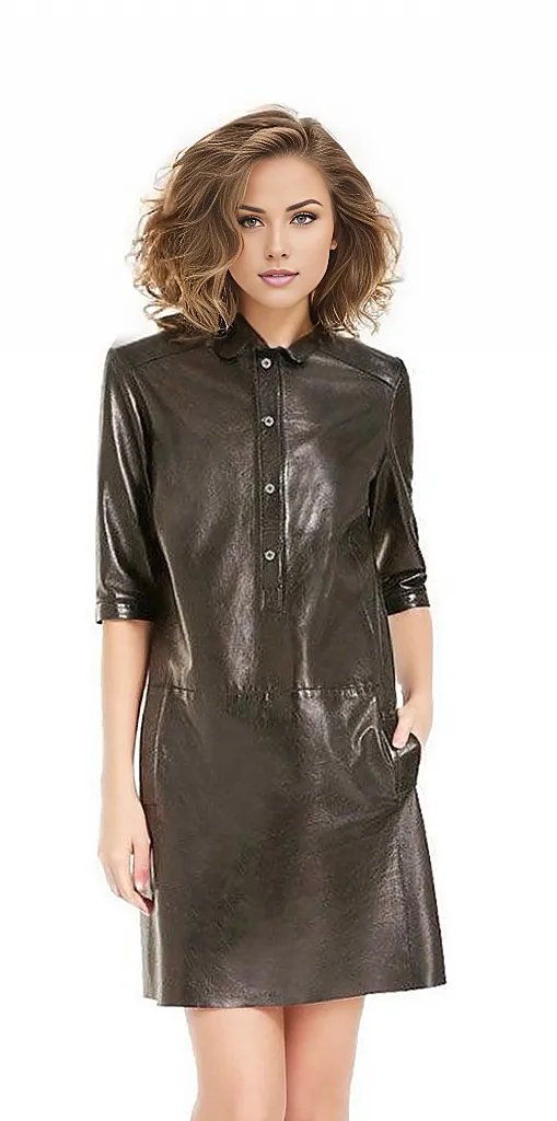 Solange Womens Sheepskin Leather Dress-Womens Leather Coat-Inland Leather Co.-Inland Leather Co