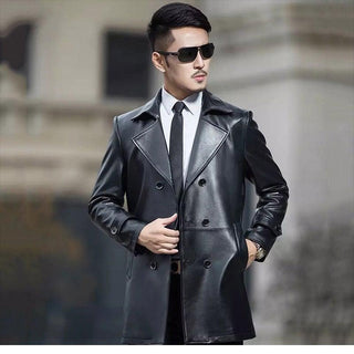 leather dress coats for men Men's & Trench Coats Two Outside Pockets Dolkfu Faux Leather Jackets for