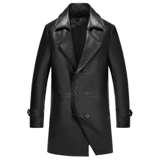 Spectra Mens Fashion Double Breasted Leather Blazer Coat-Mens Leather Coat-Inland Leather Co.-black-M-Inland Leather Co.