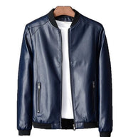 Stannis Men's Navy Blue Real Sheep Leather Jacket with Zipper Pockets.