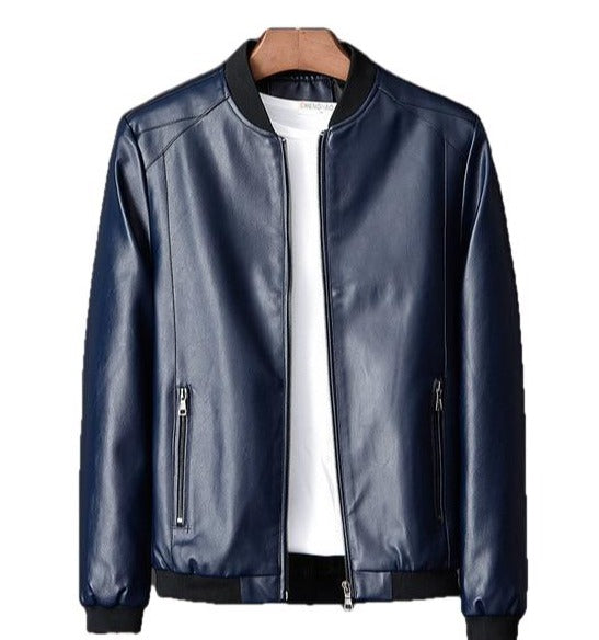 Stannis Men's Dark Orange Real Sheep Leather Jacket with Zipper Pockets.