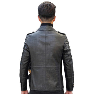 Stark Mens Bold Snake Print Leather Jacket-Mens Leather Coat-Inland Leather Co.-black-L-Inland Leather Co.