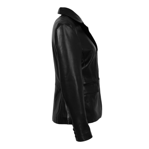 Talisa Womens 2 Button New Zealand Leather Blazer-Womens Leather Coat-Inland Leather Co.-Black-S-Inland Leather Co.