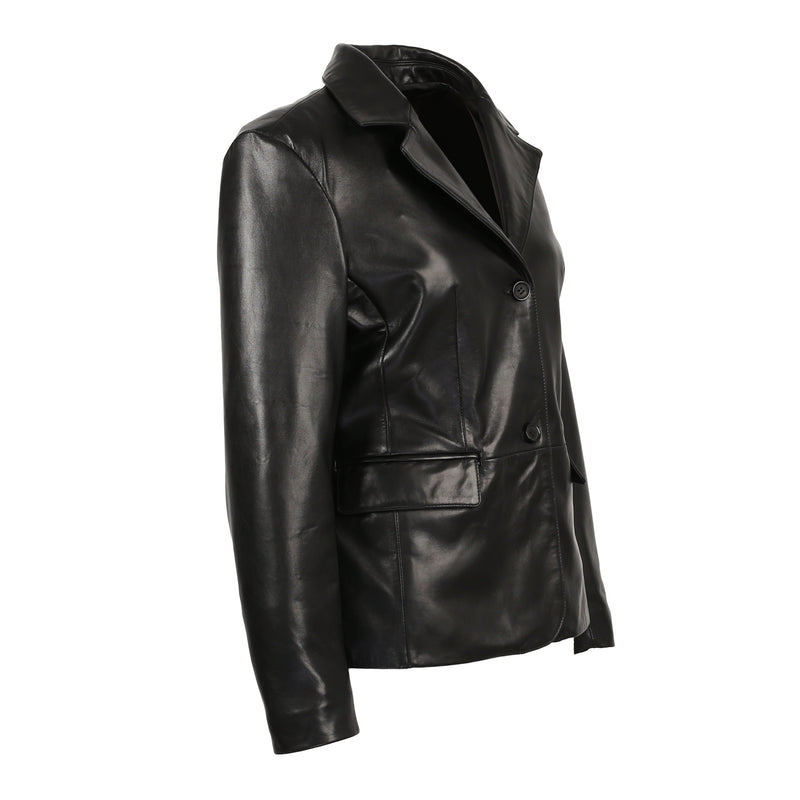 Talisa Womens 2 Button New Zealand Leather Blazer-Womens Leather Coat-Inland Leather Co.-Black-S-Inland Leather Co.