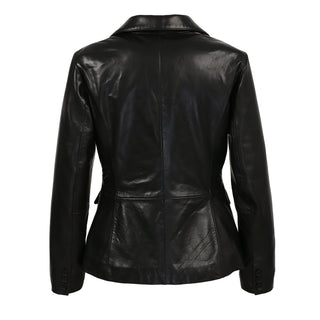 Talisa Womens 2 Button New Zealand Leather Blazer-Womens Leather Coat-Inland Leather Co.-Black-S-Inland Leather Co.