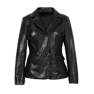 Talisa Womens 2 Button New Zealand Leather Blazer-Womens Leather Coat-Inland Leather Co.-Black-S-Inland Leather Co.