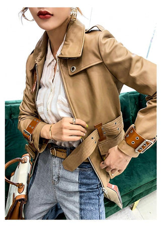 Tan Womens Natural Sheepskin Coat 100% Streetwear Real Leather Coat-Womens Leather Coat-Inland Leather Co.-Khaki-XXXL-Inland Leather Co.