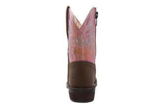 Toddler's Western Light Up Boot Brown/Pink Leather Boots-Toodlers Leather Boots-Inland Leather Co-Inland Leather Co
