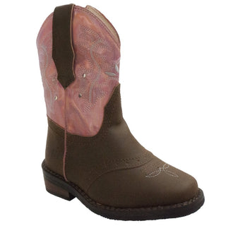 Toddler's Western Light Up Boot Brown/Pink Leather Boots-Toodlers Leather Boots-Inland Leather Co-6-PINK/BROWN-M-Inland Leather Co