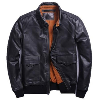 US A2 Flight Mens Bomber Genuine Leather Jacket-Mens Leather Jacket-Inland Leather Co.-Black-5XL-Inland Leather Co.