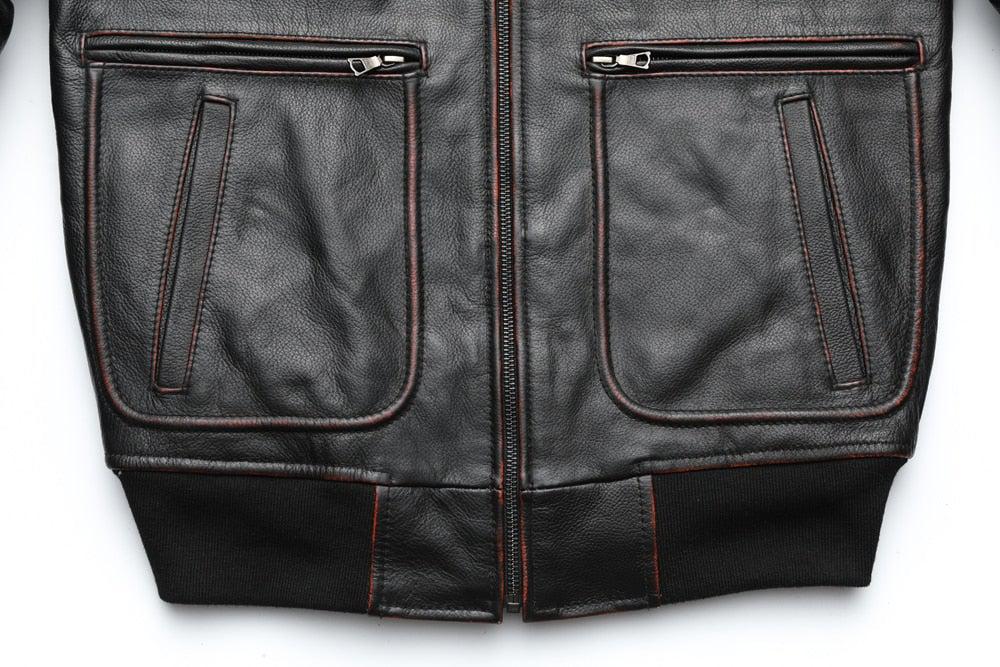 Vintage Edged Flight A2 Mens Bomber Leather Jacket 100% Goat