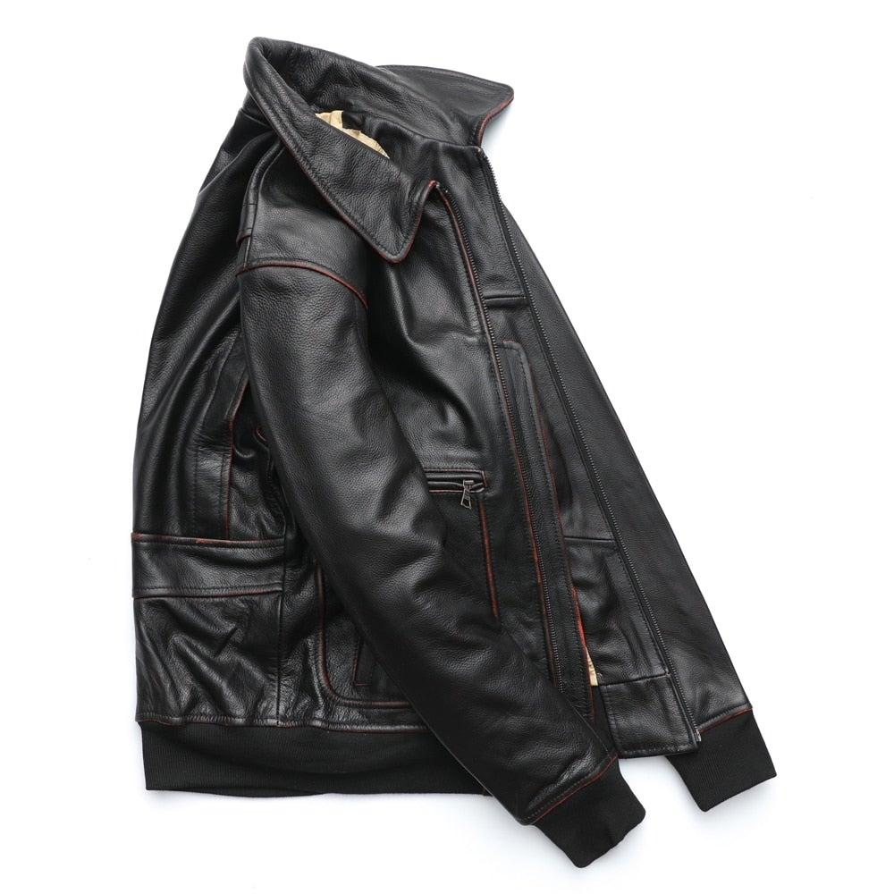Vintage Edged Flight A2 Mens Bomber Leather Jacket 100% Goat