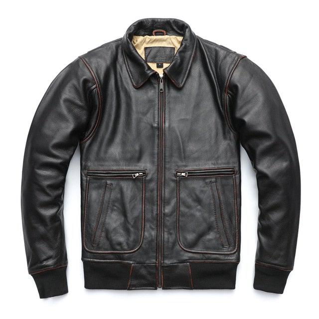 Vintage Edged Flight A2 Mens Bomber Leather Jacket 100% Goat