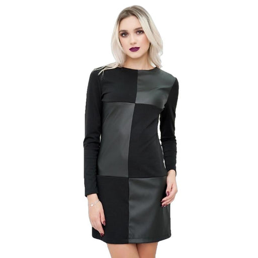 Women Vintage Leather Patchwork Elegant Dress-Leather Tops-Inland Leather Co-Inland Leather Co.