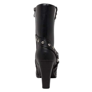 Women's 10" Harness Biker Boot Black Leather Boots-Womens Leather Boots-Inland Leather Co-Inland Leather Co