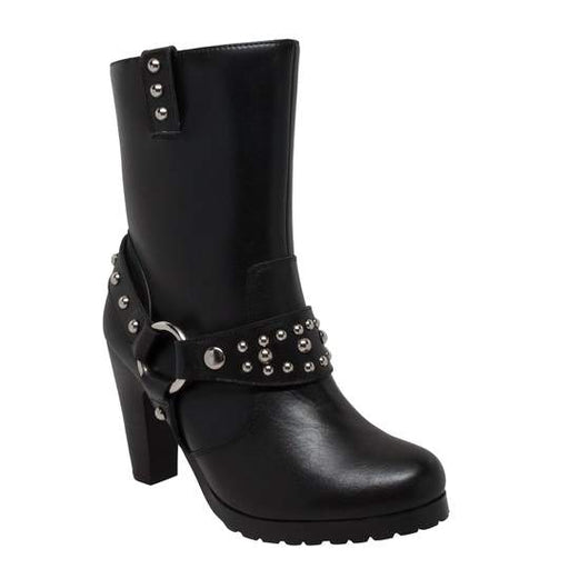 Women's 10" Harness Biker Boot Black Leather Boots-Womens Leather Boots-Inland Leather Co-6-Black-M-Inland Leather Co