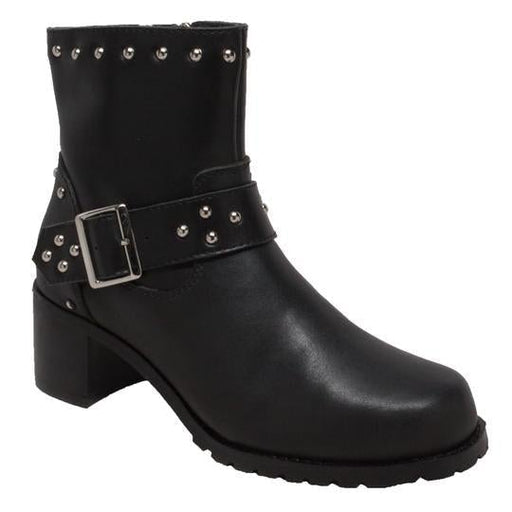 Women's 6" Heeled Buckle Biker Boot Black Leather Boots-Womens Leather Boots-Inland Leather Co-6-Black-M-Inland Leather Co