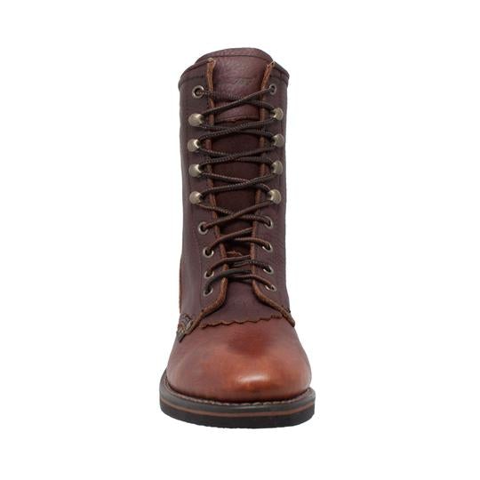 Women's 8" Black/Dark Cherry Packer Leather Boots-Womens Leather Boots-Inland Leather Co-Inland Leather Co