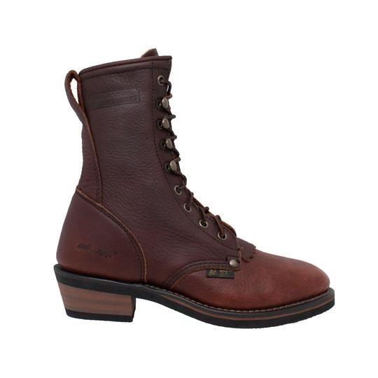 Women's 8" Black/Dark Cherry Packer Leather Boots-Womens Leather Boots-Inland Leather Co-Inland Leather Co