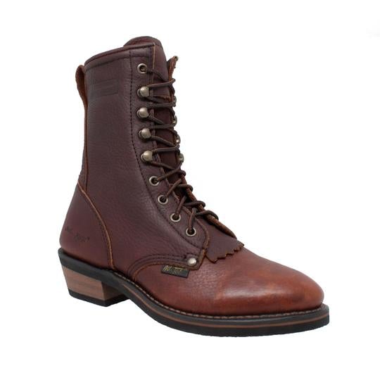Women's 8" Black/Dark Cherry Packer Leather Boots-Womens Leather Boots-Inland Leather Co-5-Chestnut/Black-M-Inland Leather Co