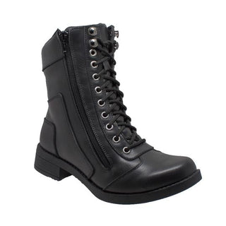 Women's 8" Zipper Biker Boot Black Leather Boots-Womens Leather Boots-Inland Leather Co-6-Black-M-Inland Leather Co