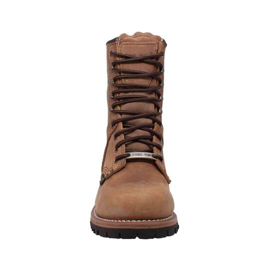 Women's 9" Brown Steel Toe Logger Leather Boots-Womens Leather Boots-Inland Leather Co-Inland Leather Co