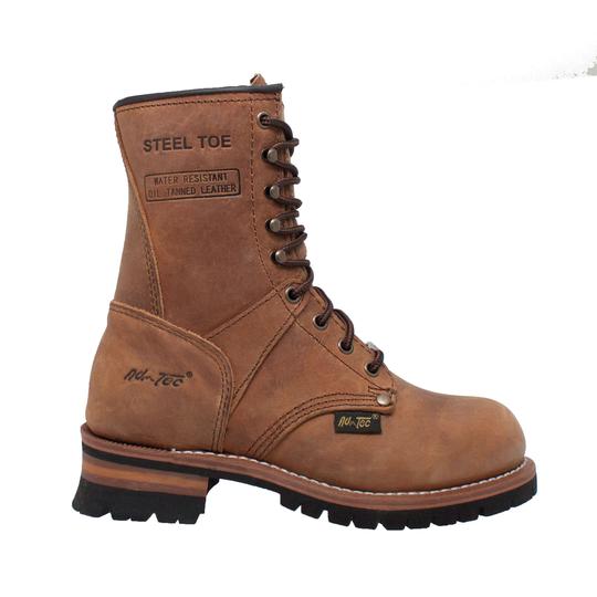 Women's 9" Brown Steel Toe Logger Leather Boots-Womens Leather Boots-Inland Leather Co-Inland Leather Co