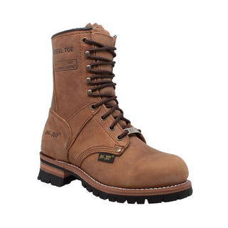 Women's 9" Brown Steel Toe Logger Leather Boots-Womens Leather Boots-Inland Leather Co-6-Brown-M-Inland Leather Co