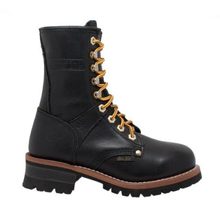 Women's 9" Logger Black Leather Boots-Womens Leather Boots-Inland Leather Co-Inland Leather Co