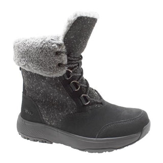 Women's Black Microfleece Lace Winter Leather Boots-Womens Leather Boots-Inland Leather Co-5-Black-M-Inland Leather Co
