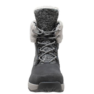Women's Grey Microfleece Lace Winter Leather Boots-Womens Leather Boots-Inland Leather Co-Inland Leather Co