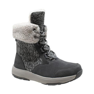 Women's Grey Microfleece Lace Winter Leather Boots-Womens Leather Boots-Inland Leather Co-5-Grey-M-Inland Leather Co