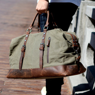 Duffel Bag, Wax Canvas Holdall, Vintage Luggage Bag, Canvas Leather Overnight Bag-Inland Leather Co