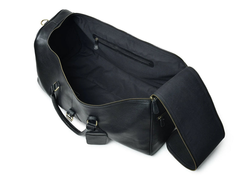 Leather Duffle Bag | Full Grain Black Leather Weekender Bag-Inland Leather Co